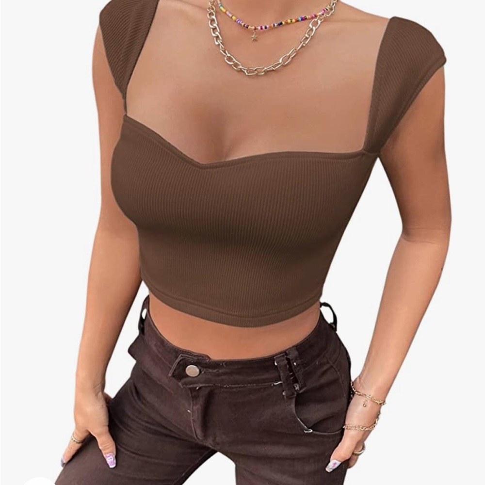 Missactiver brown crop top scoop